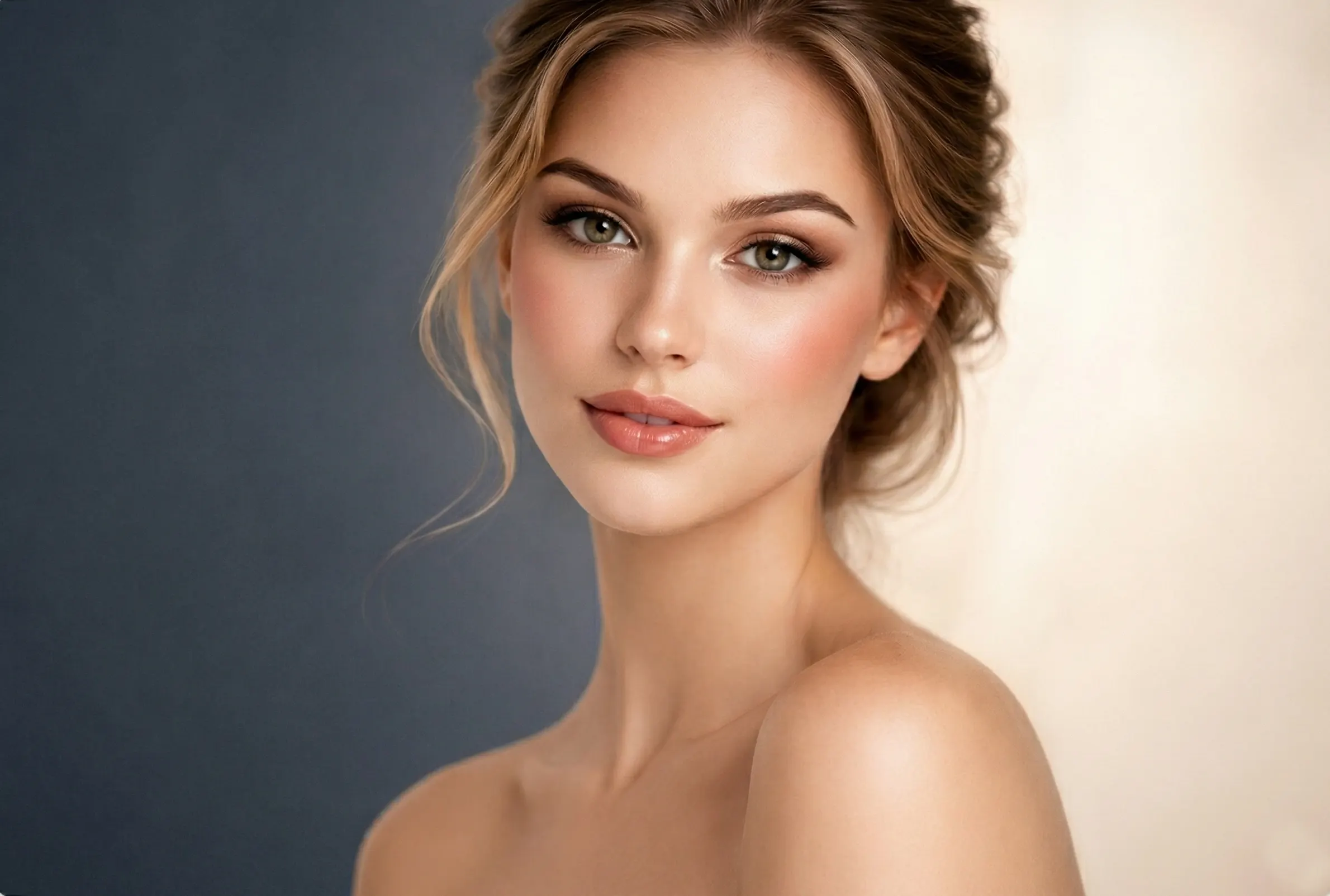 Retrato elegante feminino com foco em beleza natural